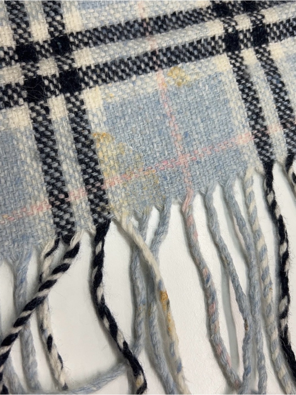 Burberry Merino Angora Cashmere Scarf Blue Grey Novacheck Check Plaid Fringe - Picture 3 of 8